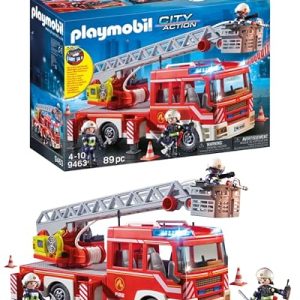 Playmobil 9463 Camion de Pompiers avec échelle pivotante - City Action - avec Trois Personnages, Un véhicule avec échelle télescopique, Module Lumineux et sonore - Intervention de Secours - Dès 4 Ans
