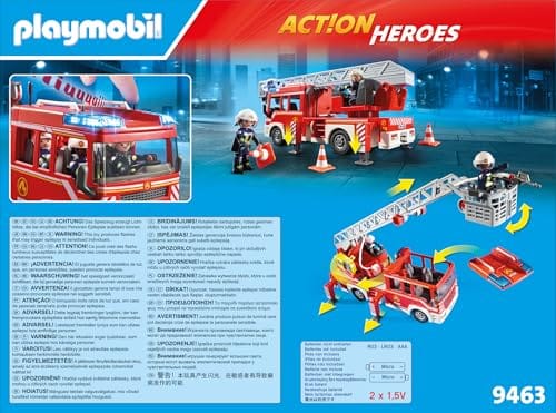 Playmobil 9463 Camion de Pompiers avec échelle pivotante - City Action - avec Trois Personnages, Un véhicule avec échelle télescopique, Module Lumineux et sonore - Intervention de Secours - Dès 4 Ans – Image 3