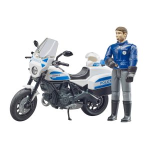 bruder 62731 - Bworld Scrambler Ducati Moto Police & Policier - 1:16 Agent, Véhicule d'intervention, Poste de commandement, Poste de police, Jouet
