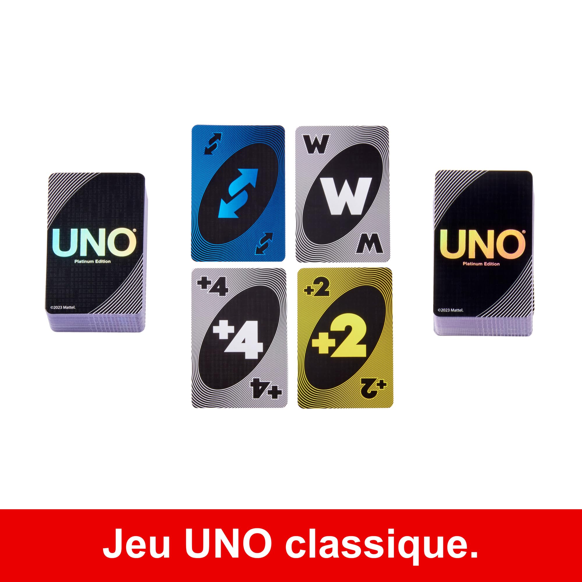 Mattel Games UNO Édition Platinum Jeu de Cartes pour soirées Jeux Entre Amis ou en Famille, Voyages, Camping et fêtes, Cartes Premium de Collection, HPY61 – Image 4