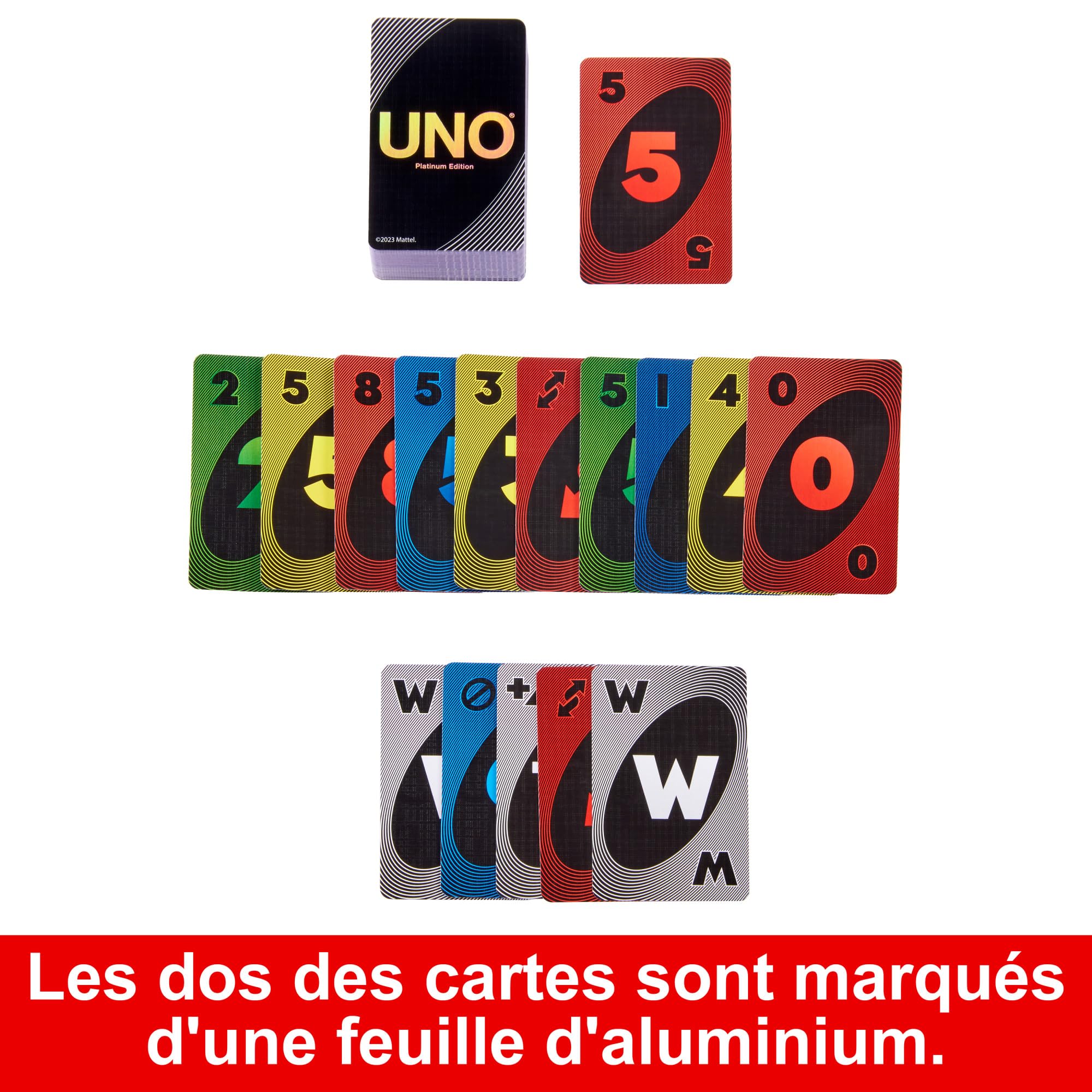 Mattel Games UNO Édition Platinum Jeu de Cartes pour soirées Jeux Entre Amis ou en Famille, Voyages, Camping et fêtes, Cartes Premium de Collection, HPY61 – Image 5