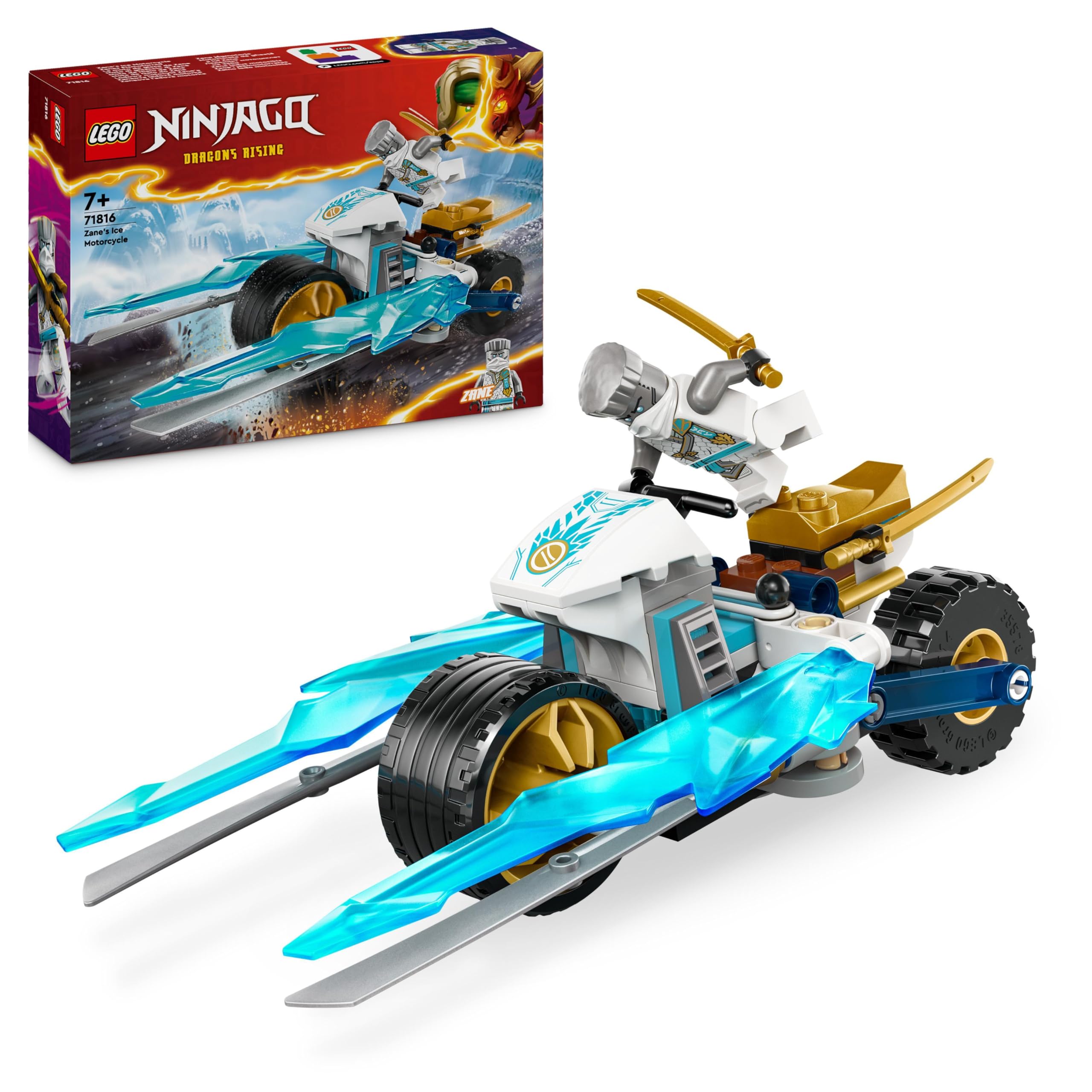 LEGO Ninjago La Moto de Glace de Zane - avec 1 Minifigurine - Set de Jeu Ninja et d’Aventure - Petit Véhicule - Cadeau à Construire pour Les Enfants Garçons et Filles dès 7 Ans 71816
