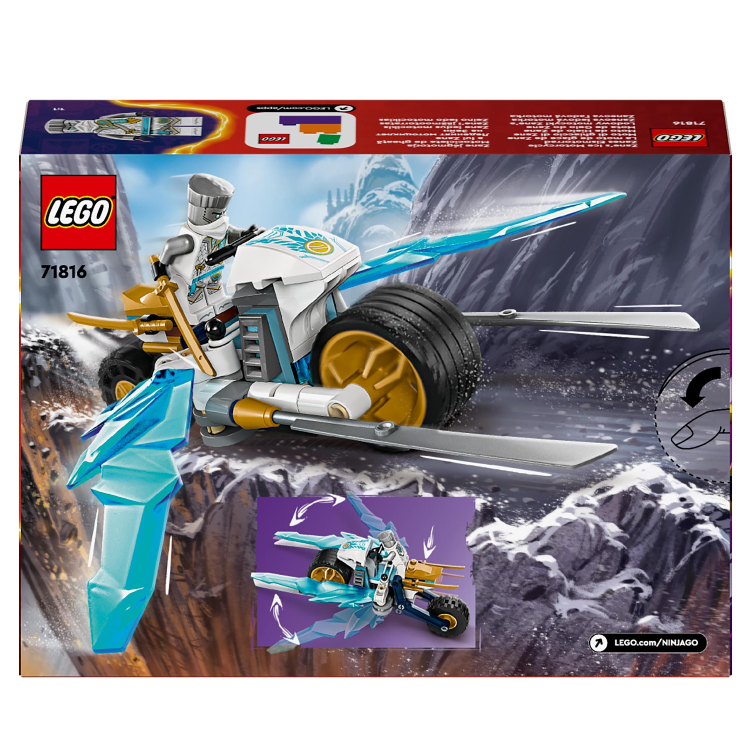 LEGO Ninjago La Moto de Glace de Zane - avec 1 Minifigurine - Set de Jeu Ninja et d’Aventure - Petit Véhicule - Cadeau à Construire pour Les Enfants Garçons et Filles dès 7 Ans 71816 – Image 2